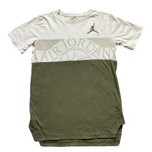 Air Jordan Girls Tunic Shirt Youth L 12-13 Olive Cream Jumpman Split Hem Cotton